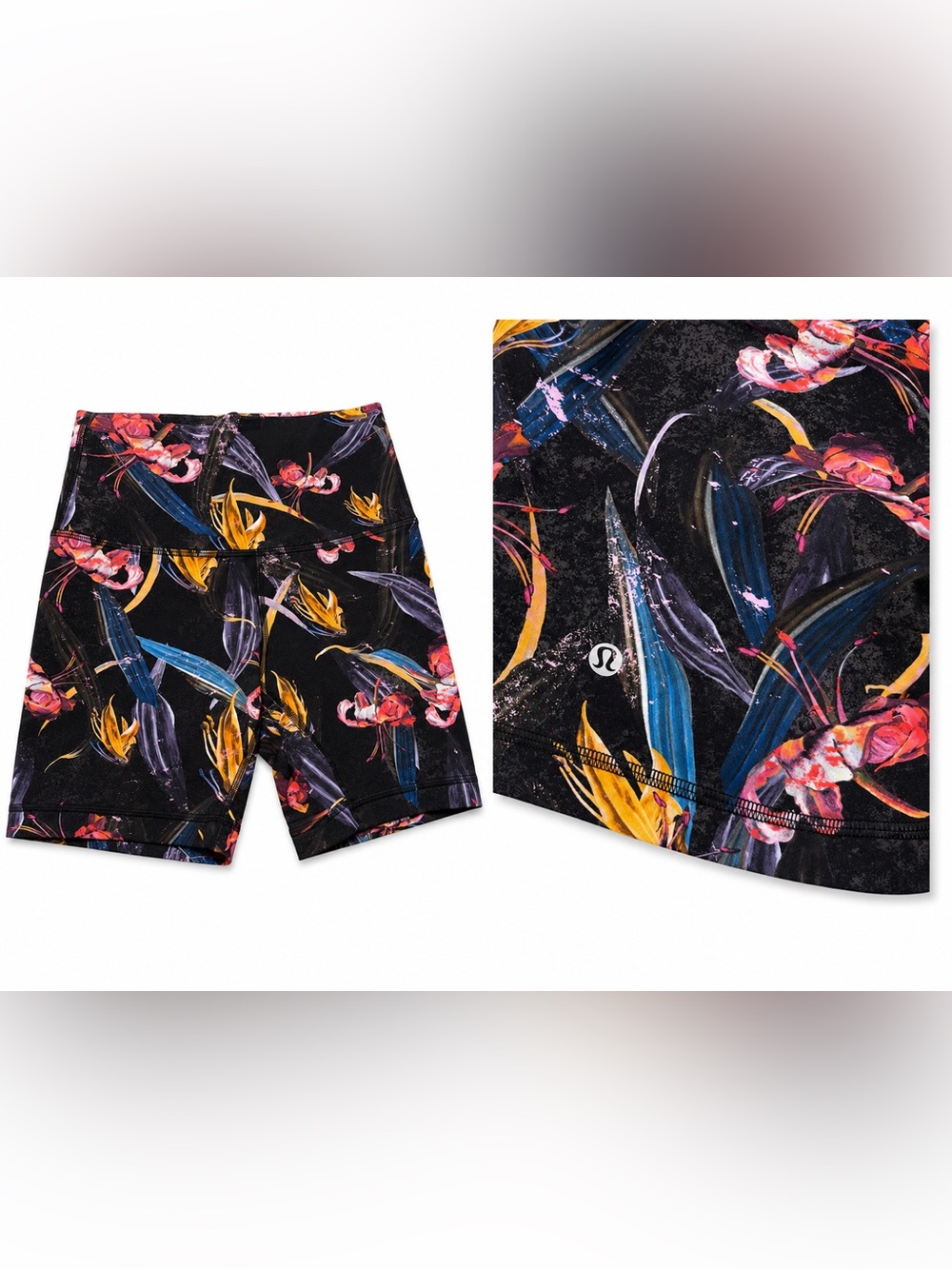 Lululemon Floral Black Biker Shorts (Discontinued Pattern)